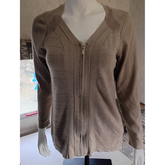 LANE BRYANT Gold Metallic Ribbed Zip Knit Cardigan 14/16 Quietlux Minimalist - Picture 5 of 11